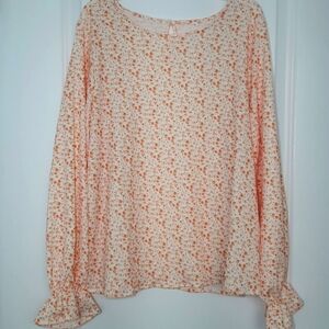 Orange Floral Long Sleeve Blouse